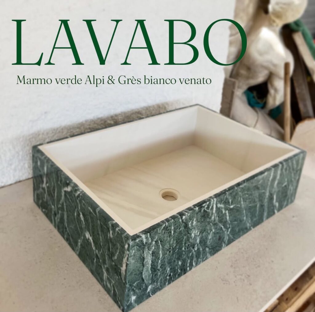 Lavabo in Marmo verde Alpi e Gres bianco venato